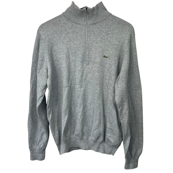 Lacoste Gray Quarter Zip Sweater Size M 4 Alligator Logo 100% Cotton - Picture 1 of 8